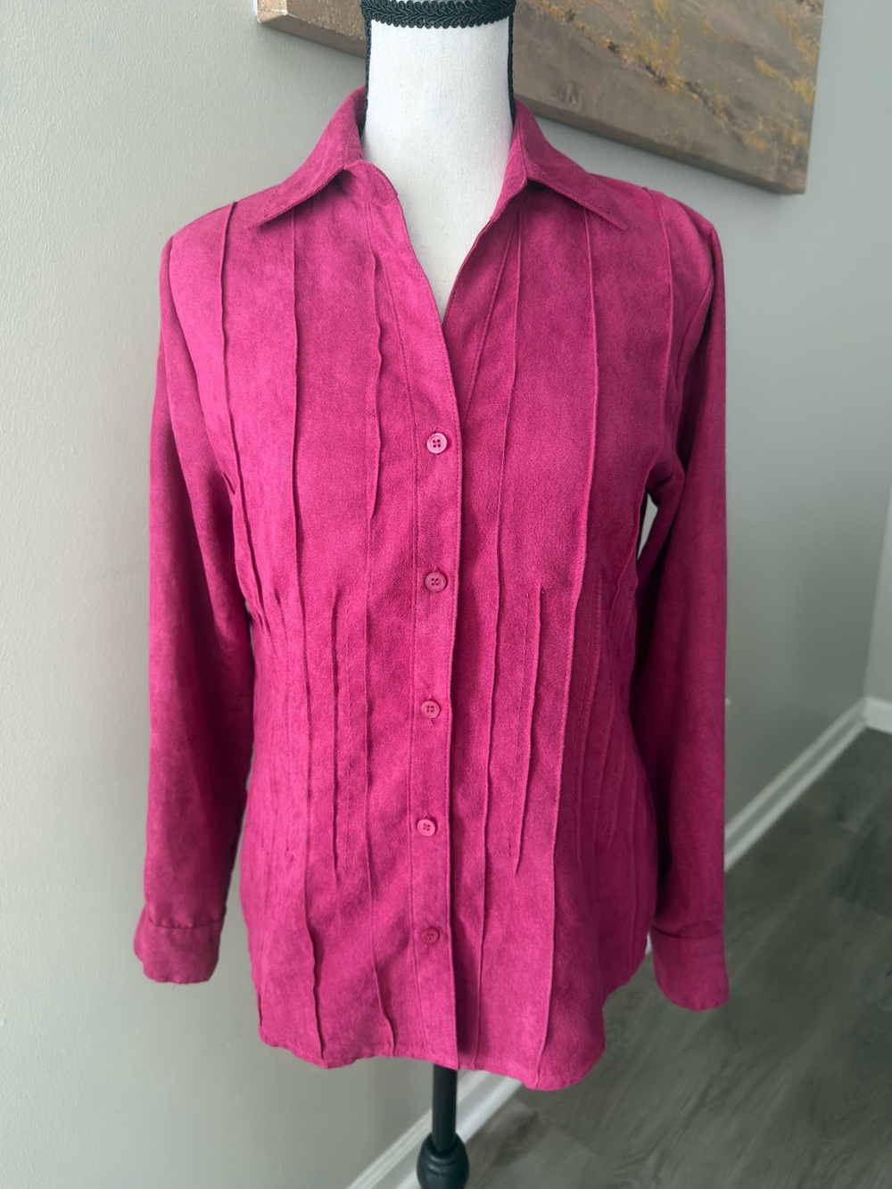 Notations Petite Mauve Faux Suede Fall Blouse NWT PS